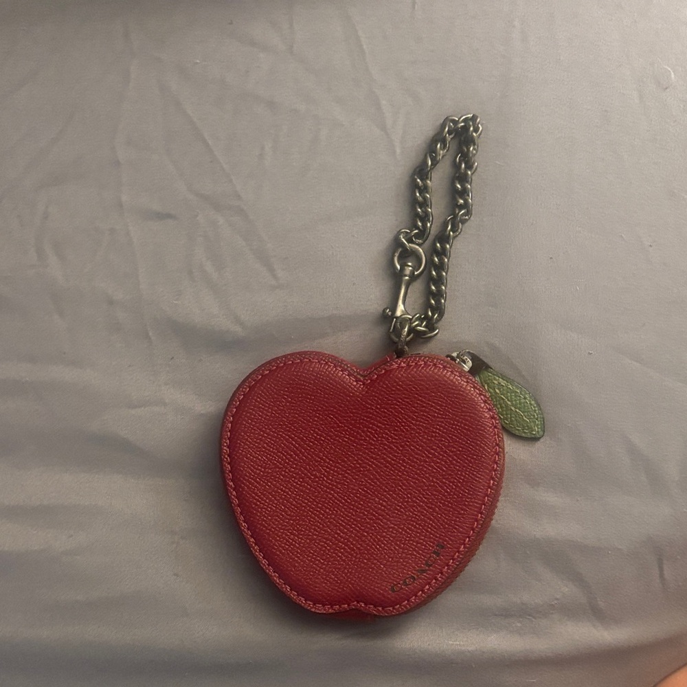 Coach Red Apple Heart Coin Pouch with Chain